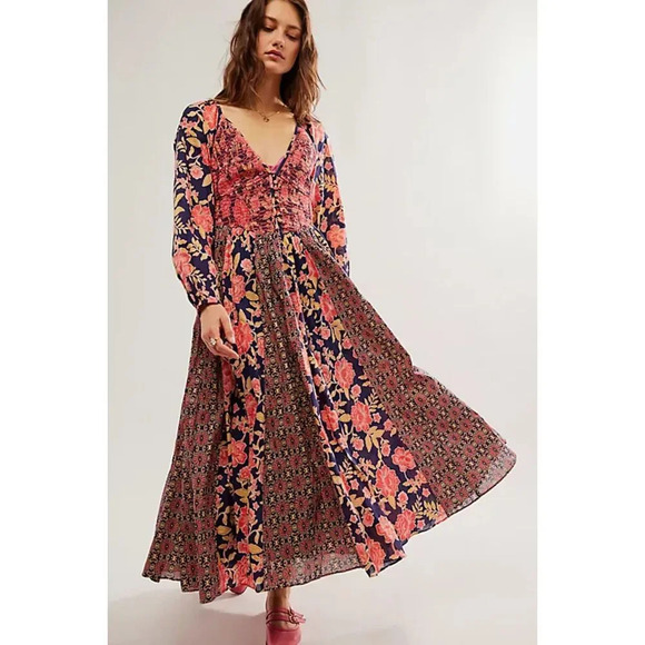 Free People A New Way Maxi Navy Combo Dress - Picture 2 of 8